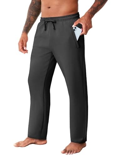 Image of Boyzn Mens Cotton Sweatpants Straight Leg Open Bottom Cotton Yoga Pants with Zipper Pockets Gym Workout Athletic Joggers for Running Training Casual Black-S