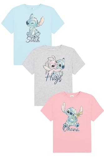 Image of Disney Lilo and Stitch Girls T-Shirts 3 Pack Kids Multipack (5-6 Years) Pink