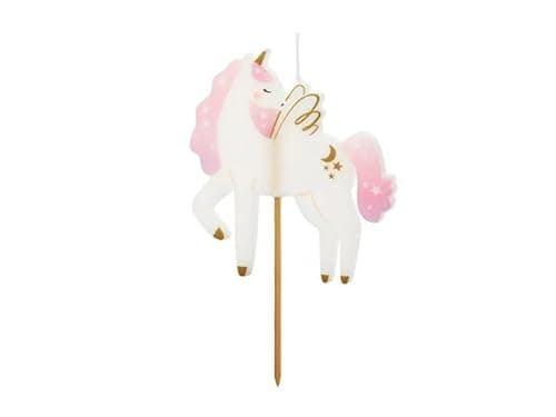 Image of Unicorn Birthday Cake Candle, Pink and White, 9 cm, Party Decoration