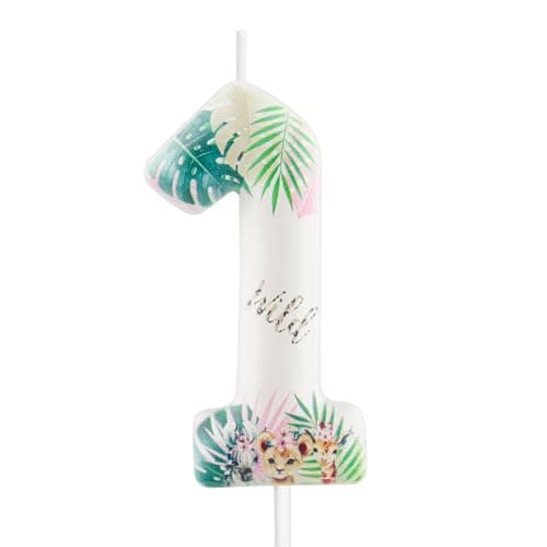Image of Yiran Wild Theme 1 Number Candle for Girl,Wild One Birthday Cake Topper Decorations, Jungle Safari Theme Party Supplies
