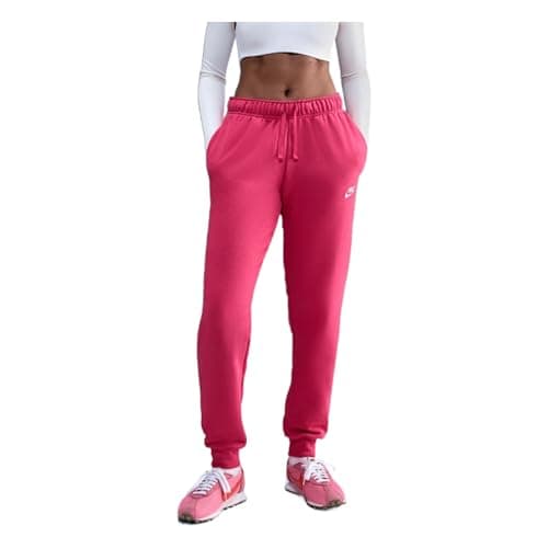 Image of Nike Sportswear Club Fleece Women's Mid-Rise Joggers (Rush Pink/White)