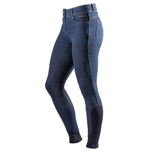 Image of Agaso Denim | Women’s Riding Breeches | Meryl Actifit | Sizes 22–34 | Regular or Short Length | Water Resistant | Gel Seat Grip | Flat Seams | Pockets (UK, Waist & Inseam, 30, 29, Blue)
