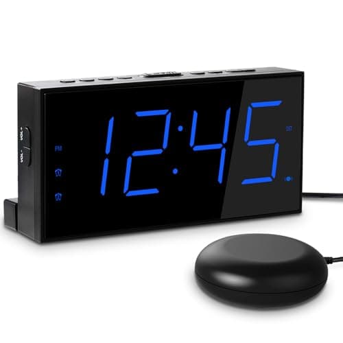 Image of Mesqool Loud Alarm Clock with Bed Shaker for Deaf, Heavy Sleepers, Hearing Impaired,Dual Alarm,USB Phone Charger,Large LED Display,Big Snooze Button,DST 12/24H,Battery Backup, Adjustable Dimmer(Blue)
