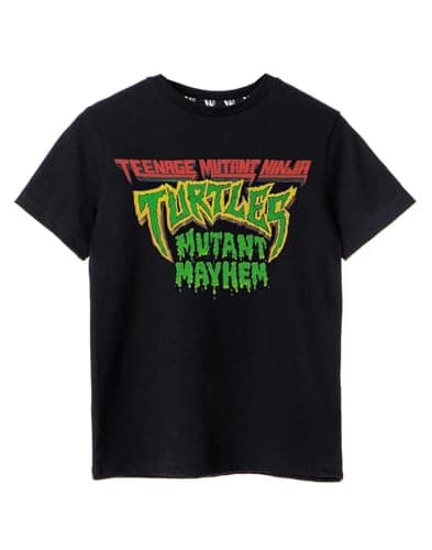 Image of Teenage Mutant Ninja Turtles Boys T-Shirt | Kids Mutant Mayhem Short Sleeve Retro Fashion Black Graphic Tee | Nostalgic 90s Cartoon Apparel Short-Sleeved Top | TMNT Movie Gift for Children & Teens