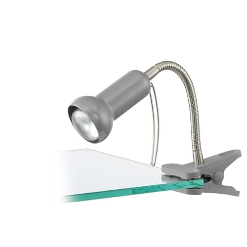 Image of Eglo Clip Lamp Fabio, Clamp Light, Clamp Spot Made of Metal and Plastic in Silver, Lamp with Clamp and Switch, Reading Lamp E14