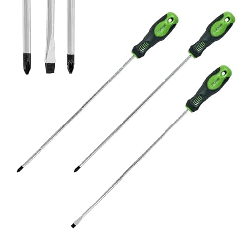 Image of Brackit 3-Piece Extra Long Screwdriver Set – Long Handle Philips, Pozi & Slotted Head Screwdrivers with Magnetic Tips – Extended Reach for Mechanics & Heavy Duty Use