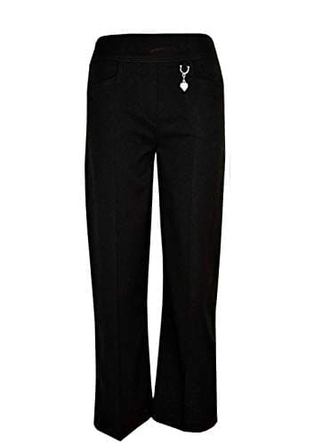 Image of Girls Pull UP School Trousers School Uniform with Heart Pendant Half Elasticated (12-13 Years, Black)