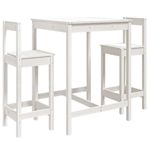 Image of vidaXL White Solid Wood Pine 3-Piece Garden Bar Set|Outdoor Pub Table & Stools with Backrest & Footrest|Farmhouse Patio Furniture|82.5x82.5cm Table, 40x41.5cm Chairs