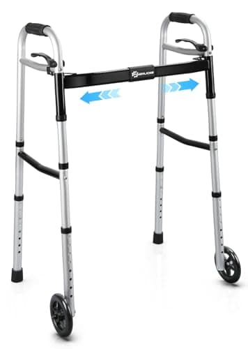 Image of Zimmer Frame Narrow Folding Walking Frame for Seniors,Aluminum Lightweight Zimmer Walkers, Adjustable Width and Height Walking Aids for Elderly and Disabled (Black)
