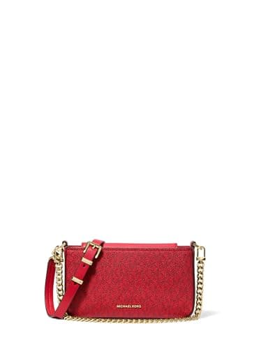 Image of Michael Kors Bryant Small Convertible Crossbody Bag, Gold-tone Hardware/Tonal Mk Signature Coated Twill/Crimson Multi, One Size