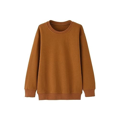 Image of KISLOVE Boys Sweatshirt Crewneck Long Sleeve Tops Girls Pullover Jumper Children Clothes School Uniform for Unisex Kids, Khaki 5-6 Years