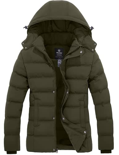 Image of Wantdo Women's Winter Warm Jacket Hooded Winter Coat Quilted Thicken Puffer Jacket with Removable Hood Army Green L