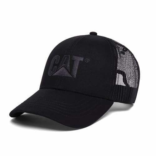 Image of CAT Men's Raised Logo Hats with Embroidered Front and Contrast Mesh Back with Plastic Snapback Closure Baseball Cap, Black, One Size