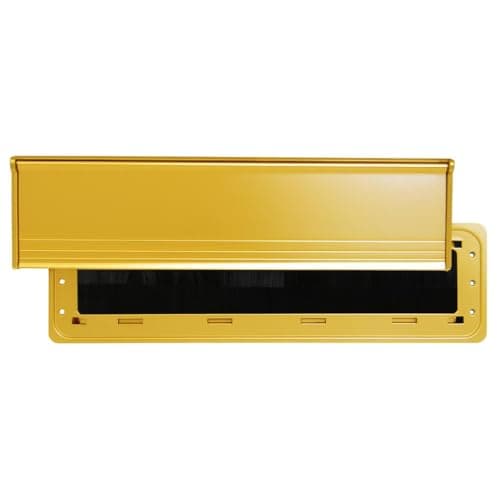 Image of Exitex Internal Letterbox Draught Excluder with Flap, Aluminium Plate with Bristle Seal, Spring Closing Flap, Reduces Draughts & Dust, Saves Energy, Easy 5 Min Fit for Standard Letterboxes (Gold)