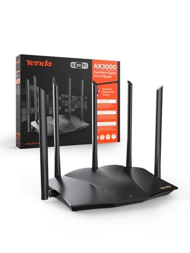 Image of Tenda Wi-Fi 6 Router AX3000 - Dual Band 2.4Ghz/5Ghz, 1xWAN/3xLAN Gigabit Ports, 5x6dBi Antennas, WiFi+ Mesh, Repeater Mode, Support VPN, WPA3, WPS, RX12 Pro