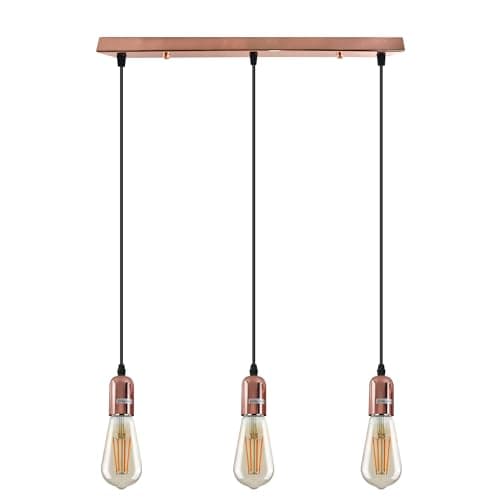 Image of LEDSone 3-Light Rose Gold Industrial Pendant Ceiling Lamp – Modern Kitchen Island Hanging Light Fixture with Adjustable Black Cords, Vintage Style Dining Room Bar Lighting, E27 Edison Bulb Compatible
