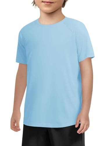 Image of Haloumoning Boys' T-Shirt Short Sleeve Crew Neck Tops Kids Summer Plain Lightweight Top Regular Fit Sports T-Shirts Casual Basic Tees 5-14 Years, Light Blue, 5-6 Years