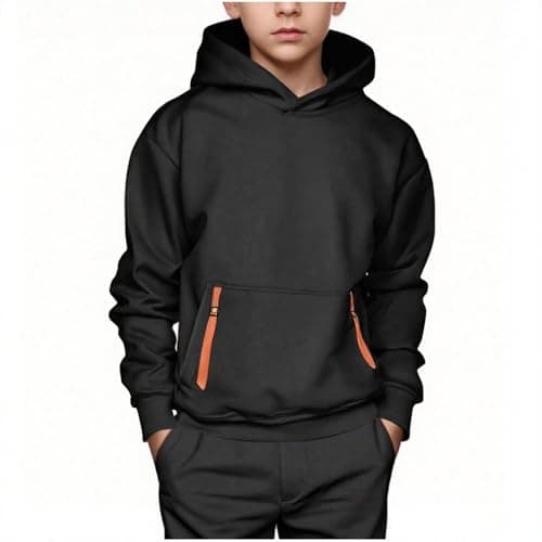 Image of Boys' Hoodies Uk Oversized Long Sleeve Sweatshirt, Kids Teens Autumn And Winter Clothes Dressy Casual Hooded Jumpers Sports Running Active Wear Black 14-15 Years