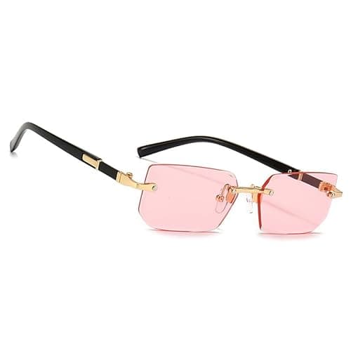 Image of MEGAVOW Rimless Tinted Sunglasses for Women Men, Lightweight Rectangle Frameless Glasses UV400 Protection, Stylish Square Sun Shades for Retro 90s Party Driving Outdoor Activities