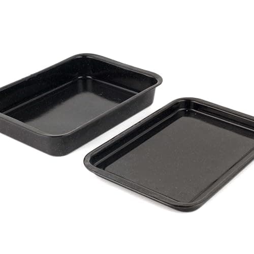 Image of Russell Hobbs COMBO-1921 Romano Vitreous Enamel Deep Roaster and Baking Tray Set, 36 cm / 36 cm, Easy Clean Oven Trays, Perfect for Roasting Meat, Vegetables and Potatoes, Black
