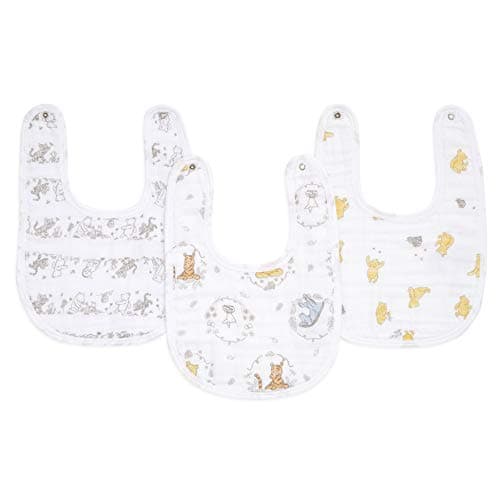 Image of aden + anais essentials Snap Baby Bib, 100% Cotton Muslin, 3 Layer Burp Cloth, Super Soft & Absorbent for Infants, Newborns and Toddlers, Adjustable with Snaps, 3 Pack, winnie + friends