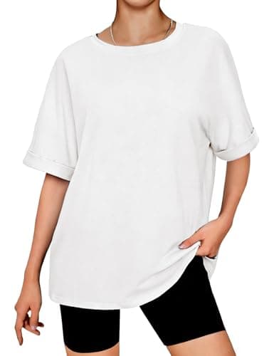 Image of Terecey Plus Size Tops for Women Summer Half Sleeve Ladies Oversized Tshirt Vintage Baggy Blouse, White XXL