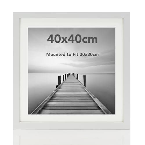 Image of Boldon Framing - Square Thin White Wood Picture Frame, 40x40cm With White Mount to fit 30x30cm Picture Wall Mount Photo Display
