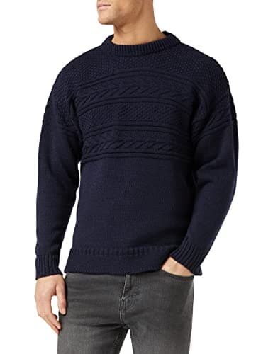 Image of Crew Neck Guernsey Sweater, Navy, L