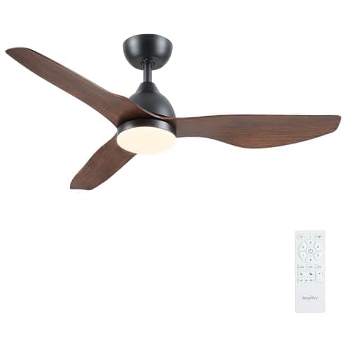 Image of Newday 46” Black Wooden Ceiling Fan with Light and Remote, Stepless Dimmable LED, Quiet Reversible DC Motor, Sleep Mode, 3 Timer for Bedroom Living Room Basement Kitchen Terrace
