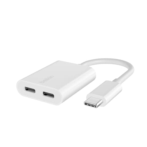 Image of Belkin RockStar™ USB-C Audio + Charge Adapter, Headphone Adapter w/USB-C 60W Power Delivery Fast Charging for iPhone 16, iPad Pro, Galaxy, Note, Google Pixel, LG, Sony, OnePlus, and More - White