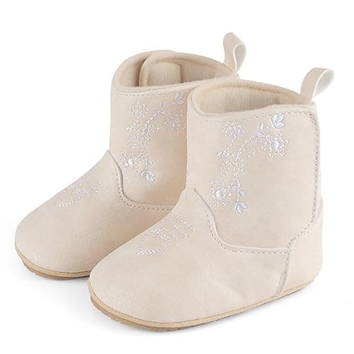 Image of LACOFIA Baby Girls Winter Boots Infant Anti-Slip First Walking Shoes Prewalker Booties Beige 12-18 Months