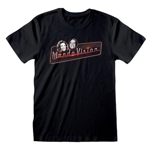Image of Official Wandavision Logo and Faces Unisex Black T-Shirt, Small [Not Machine Specific] [Not Machine Specific]