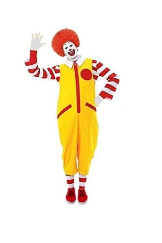 Image of Adults Ronald The Clown Circus Halloween Red & Yellow Fancy Dress Costume [Without Shoes - S-M]