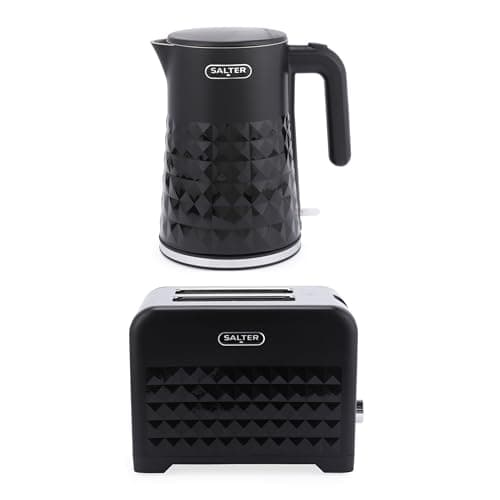 Image of Salter Diamond Kettle and Toaster Set – 3kW Fast Boil Kettle with Cool Touch Body, Swivel Base, Diamond Design, 2-Slice Toaster with Wide Toasting Slots, High Lift, Removable Crumb Tray COMBO-9356.