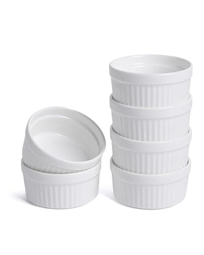 Image of KITCHENLESTAR Ramekins 2 OZ Oven Safe, Creme Brulee Ramekins, Pudding Custard Cups Souffle Ramiken, Dipping Sauce Dishes, Ceramic Ramekin Bowls Set of 6, White