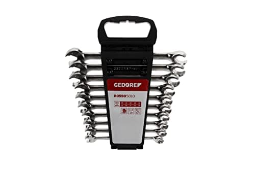 Image of GEDORE red Open ended ratchet spanner set, Jaw ends with ring ratchet, 10-piece set, AF 10-19 mm, R05905010