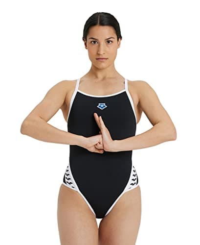 Image of ARENA Icons Fly Back Solid One-piece Women's Swimsuit, Quick-Drying, Sporty Swimwear in MaxLife Fabric with Maximum Chlorine Resistance and UPF 50+ UV Protection Black-White