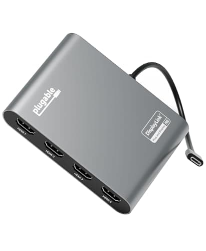 Image of Plugable USB C to Quad HDMI 4K Adapter with 100W PD Pass-Though Power Delivery for Windows, Mac M1/M2/M3/M4, Thunderbolt, and USB-C Laptops | TAA, DisplayLink Pro, Driver Required (USBC-7400H4)