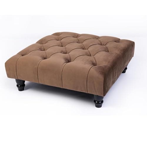 Image of Kiswa collection Chesterfield Footstool - Plush Velvet Upholstered Pouffe with Wood Legs, Elegant Coffee Table Footrest, Matching Buttons, Stylish Home Decor (brown, 25D x 50W x 50H cm)