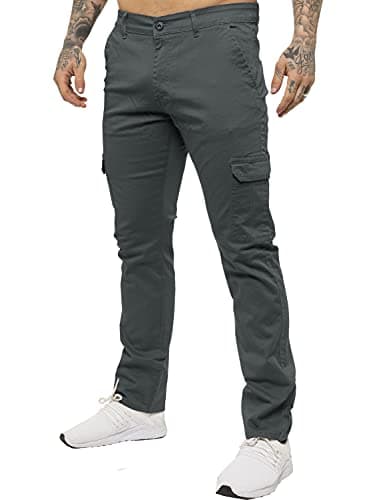 Image of Ze ENZO Jeans Mens Cargo Combat Trousers Chinos Slim Fit Cotton Stretch Work Pants Grey 36R