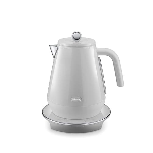 Image of De'Longhi Eclettica SpecialTea KBY3011.W, Classic Style Electric Kettle with Variable Temperature Control 40°-100°, Anti Scale Filter, 360° Swivel Base, Cord Storage, 1.7L, 3000W, Whimsical White