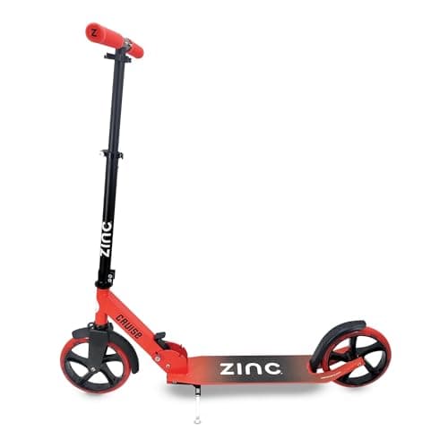 Image of Zinc Cruise Kids Scooter – Big Wheel Kick Scooter for Ages 6+, Foldable 2-Wheel Scooter with 200mm Wheels, Lightweight, Height Adjustable, Rear Footbrake, Supports up to 100kg, Red & Black