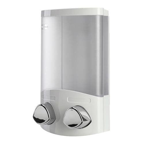 Image of Croydex Wall Mounted Soap Dispenser - Eliminates Shower Clutter, Easy to Refill and Has a Pre-Measured Pump for Your Shower Gel, Shampoo and Conditioner, Mount On Corner or Flat Wall (White, 2x320ml)
