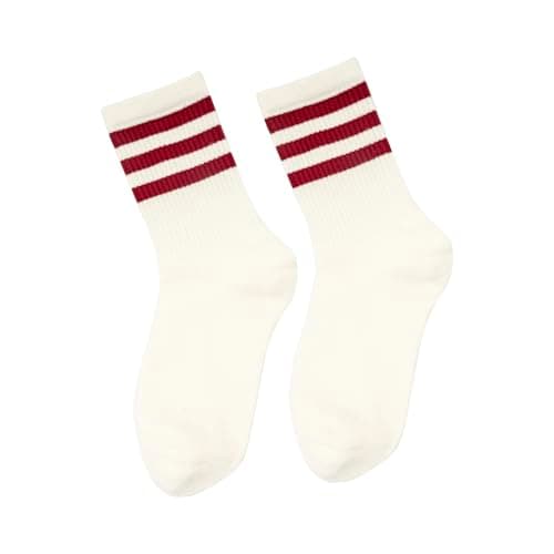 Image of ALLY-MAGIC Men's Stripe Crew Socks Moisture Wicking Ankle Sock High-Calf Socks White Red Striped Sports Socks Casual Socks Breathable for Running Fitness Y5STWYTW-White red stripe