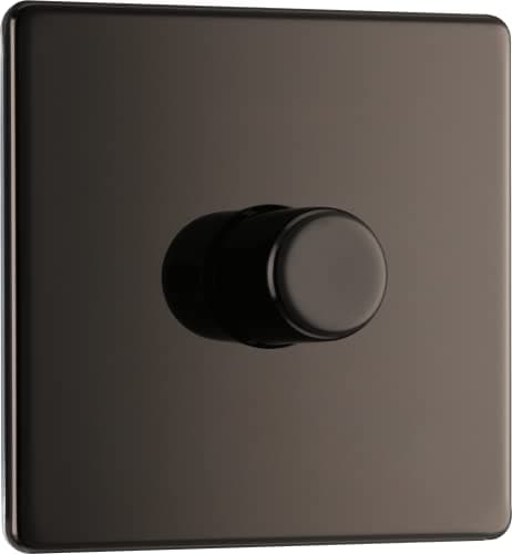 Image of BG Electrical Intelligent Single Wall Dimmer Switch, 2 Way, Screwless Front Plate, Premium Flatplate, Black Nickel, 200W, FBN81