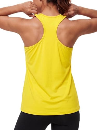 Image of MAGCOMSEN Workout Tanks for Women UPF 80+ Gym Racerback Vest Sports Running Tank Top Yoga Atheletic Vest,Bright Yellow,L