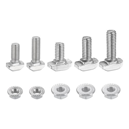 Image of sourcing map 70Pcs T Slot Drop-in Bolt, M5x12/16mm M6x12/16/20mm T-Slot Bolts Carbon Steel Hammer Head T-Bolt with Hexagon Flange Nut for Standard 2020/3030 Series Aluminum Profile