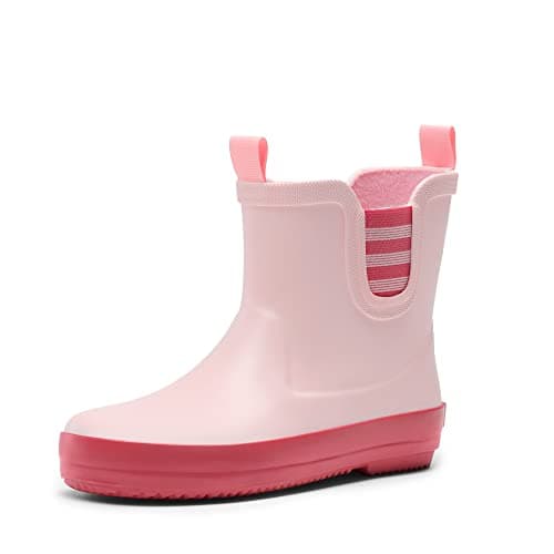 Image of DREAM PAIRS Wellies for Kids Boys Girls Wellington Boots Waterproof Non-Slip Rain Boots for Kids Unisex Short Wellington Boots Toddler/Little Kid/Big Kid,Size 2 Big Kid,Pink/Rose Red,SDRB2201K-E
