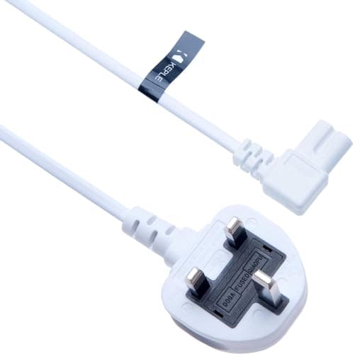 Image of 2 Pin Mains Power Lead Fig Figure 8 Right Angle Flat Cable Compatible with XBox Sky Box Playstation 1 2 3 4 5 Charger Wall Cord to Figure 8 Angled 90 Degree UK 2m (White)