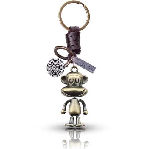 Image of AuPra 3D Monkey Keyring Gift for Women & Men | Leather Monkey Key Ring Charm | Cute Funny Keychain for Car, Home & Door Keys | Present for Girls & Boys